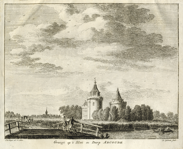 135845 Gezicht op het slot Abcoude met het dorp Abcoude op de achtergrond, uit het zuidwesten.01-01-1745-31-12-1750